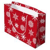 Weihnachten Feierliche Rote und Weiße Schneeflocke Große Geschenktüte (Rückseite Schrägansicht)
