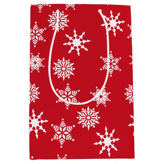 Weihnachten Feierliche Rote und Weiße Schneeflocke Mittlere Geschenktüte (Vorderseite)