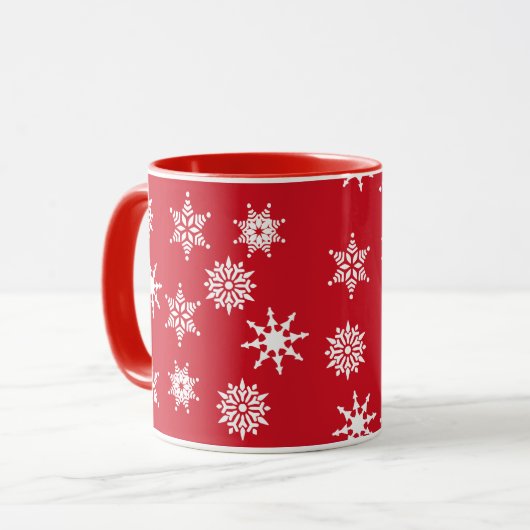 Weihnachten Feierliche Rote und Weiße Schneeflocke Tasse (Vorderseite Links)