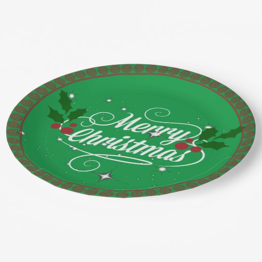 Weihnachten feiern, grün feiern pappteller (Schrägansicht)