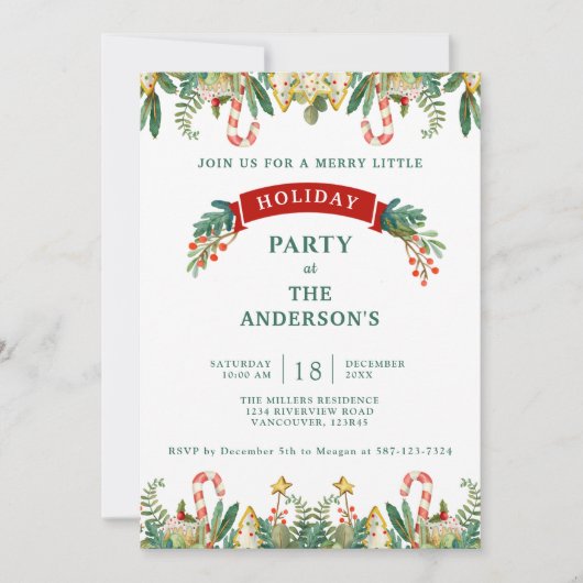 Weihnachten / Feiertag, Grün und Cookies Einladung (Vorderseite)