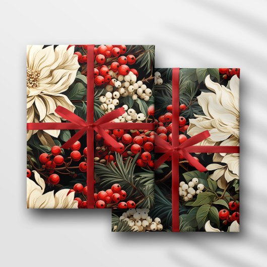 Weihnachten/Feiertag Kühne Blume, Berries & Blätte Geschenkpapier