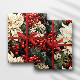Weihnachten/Festliche kräftige Blumen, Beeren und Geschenkpapier