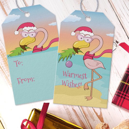 Weihnachten Flamingo am Strand Niedlich Funny Cart Geschenkanhänger