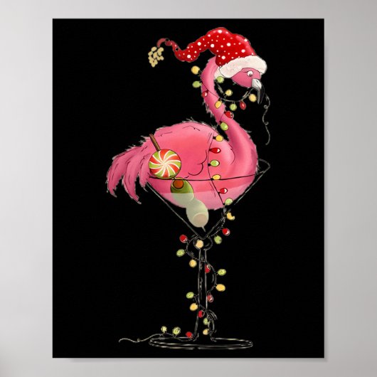 Weihnachten Flamingo in Martini Gl für Tropical Ho Poster (Vorne)