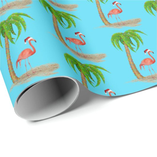 Weihnachten Flamingo und Palm Tree Geschenkpapier (Rolleneckpunkt)