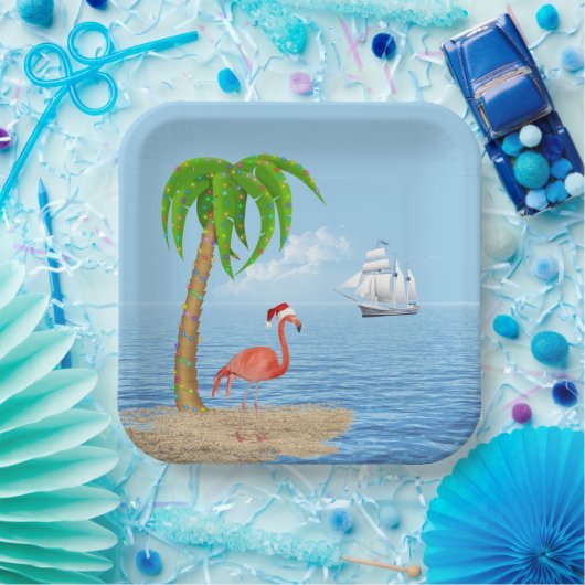 Weihnachten Flamingo und Palm Tree Pappteller (Party)