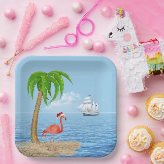 Weihnachten Flamingo und Palm Tree Pappteller (Party)