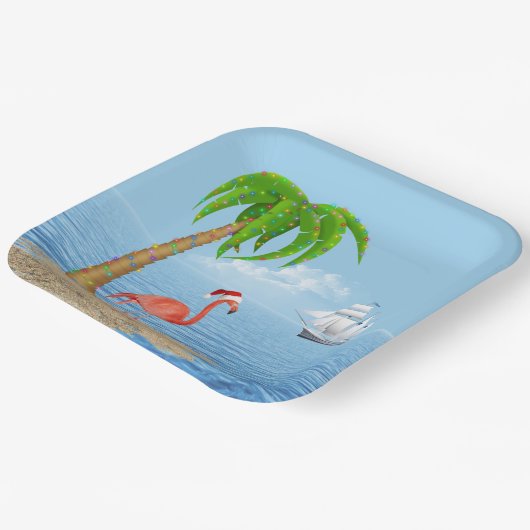Weihnachten Flamingo und Palm Tree Pappteller (Gewinkelt)