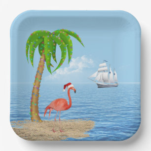 Weihnachten Flamingo und Palm Tree Pappteller