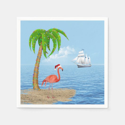 Weihnachten Flamingo und Palm Tree Serviette (Vorderseite)