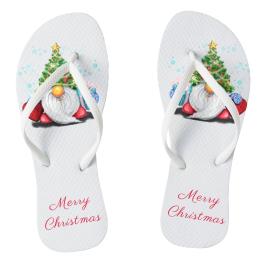 Weihnachten Flip Flops Happy Gnome mit Geschenken Badesandalen (Fußbett)