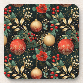 Weihnachten Floral Berry Gold Rote Ornament Getränkeuntersetzer