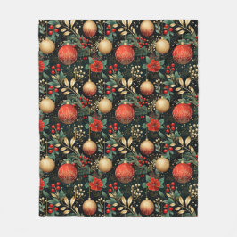 Weihnachten Floral Berry Gold Rote Ornamente Kinde Fleecedecke