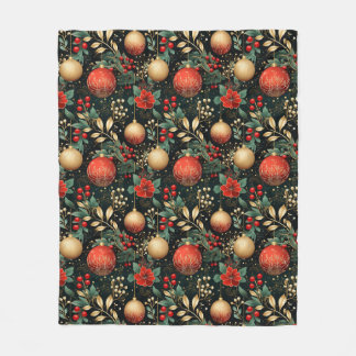 Weihnachten Floral Berry Gold Rote Ornamente Kinde Fleecedecke