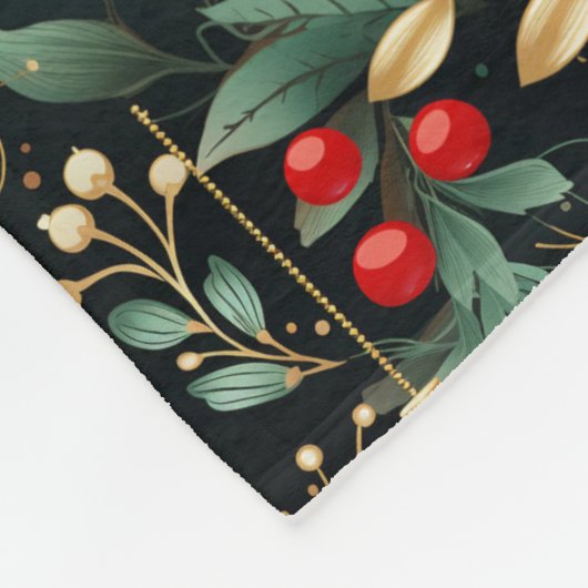 Weihnachten Floral Berry Gold Rote Ornamente Kinde Fleecedecke (Ecke)