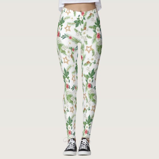 Weihnachten, floral und botanisch leggings (Vorderseite)