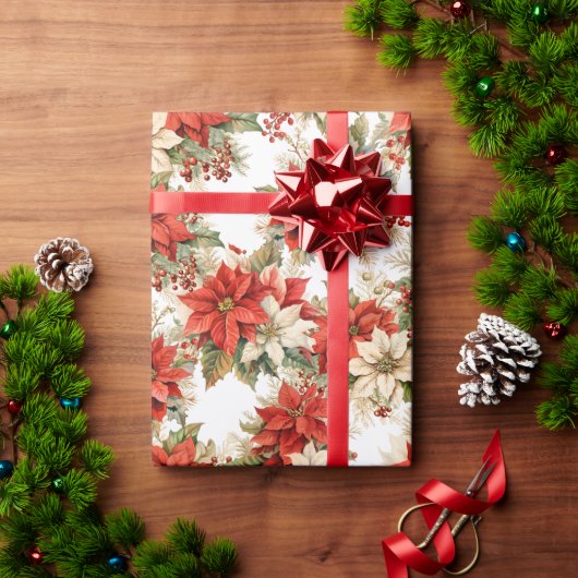 Weihnachten Floral Winter Große Poinsettias Geschenkpapier (Feiertagsgeschenk)
