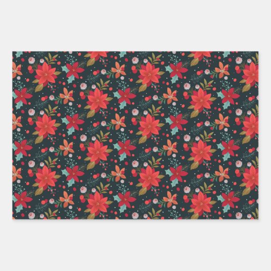 Weihnachten Florals Geschenkpapier Set (Vorderseite)