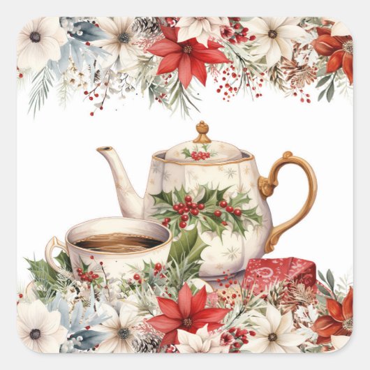Weihnachten Florentiner Nachmittag Tea Feiertag Quadratischer Aufkleber (Vorderseite)