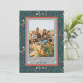 Weihnachten Foliage Navy Blue Holiday Foto Card Einladung (Stehend Vorderseite)