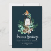 Weihnachten Foliage Saison's Greetings Blue Foto (Vorderseite)