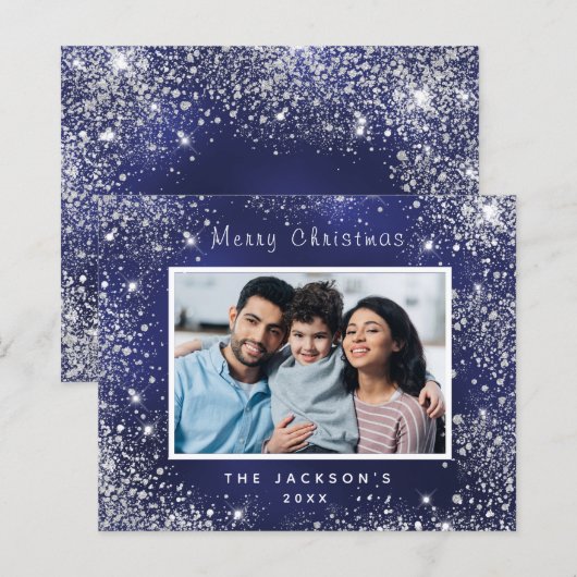 Weihnachten Foto blauer Glitzer Silberstaub (Vorne/Hinten)