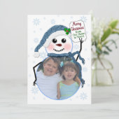 Weihnachten, Foto-Einlage, Schneemann Einladung (Stehend Vorderseite)