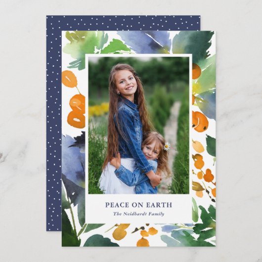 Weihnachten Foto Orange Watercolor Berries (Vorne/Hinten)