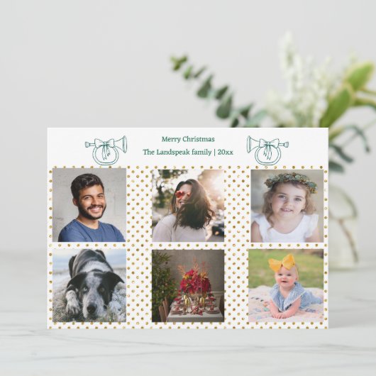 Weihnachten Französisch Horn Gold Confetti & 6 Fot (Stehend Vorderseite)