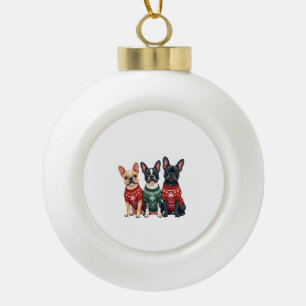Weihnachten Französische Bulldoggen Xmas Frenchie Keramik Kugel-Ornament