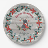 Weihnachten Französischer Bull Hund Antler Rustika Pappteller (Vorderseite)