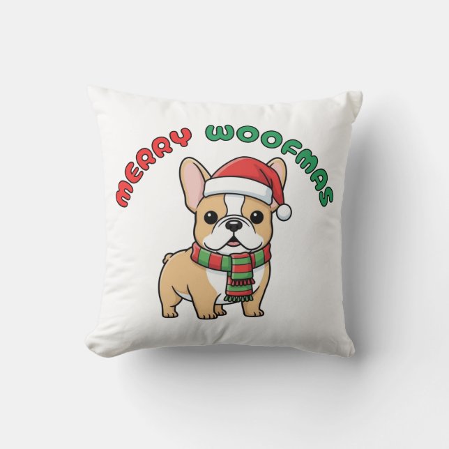Weihnachten Französisches Bulldog-Pillow: Frohe Wo Kissen (Vorderseite)