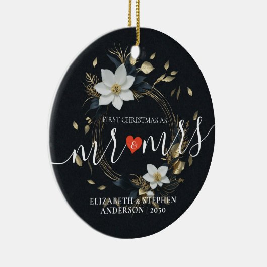 Weihnachten Frau Wedding White Floral Wreath Keramik Ornament (Rechts)