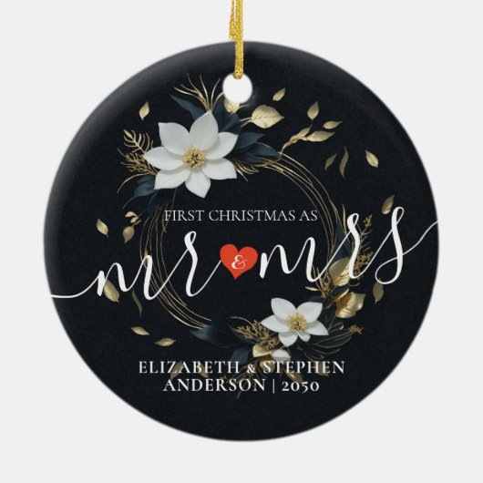 Weihnachten Frau Wedding White Floral Wreath Keramik Ornament (Hinten)