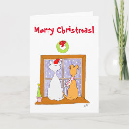 Weihnachten: Freunde (Katze u. Hund) Feiertagskarte