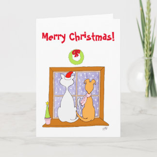 Weihnachten: Freunde (Katze u. Hund) Feiertagskarte