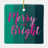 Weihnachten froh und hell Grün Rosa Keramikornament (Rückseite)