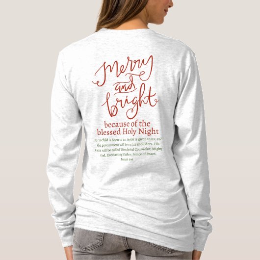 Weihnachten froh und hell Heilig Rot Grünen Asche T-Shirt (Rückseite)