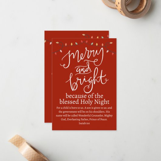 Weihnachten froh und hell Heilige Nacht rot weiß Mitteilungskarte (Vorderseite/Rückseite Beispiel)