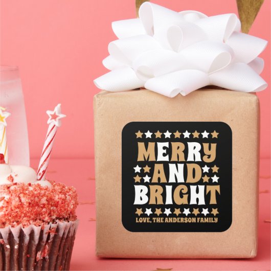 Weihnachten froh und hell Moderne kühne Gold Black Quadratischer Aufkleber (Party)