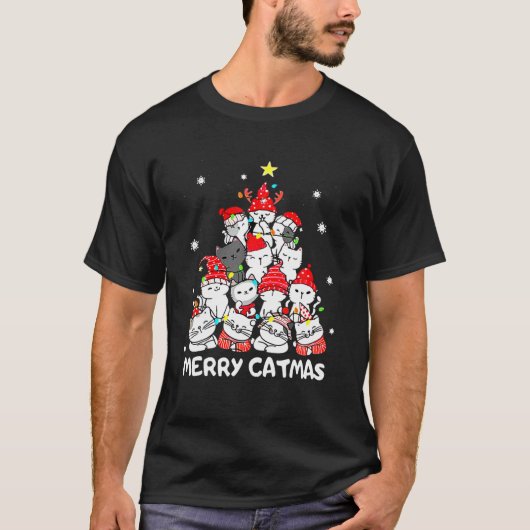 Weihnachten frohe Catmas Tree Funny Xmas Cat Lover T-Shirt (Vorderseite)