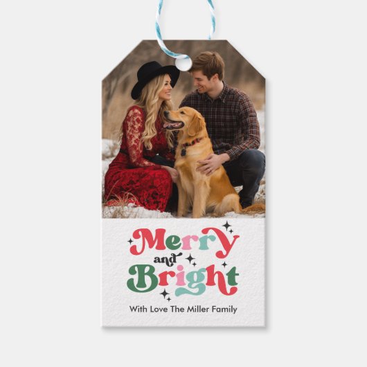 Weihnachten frohe und helle Farben Retro-Urlaub Geschenkanhänger (Vorderseite)