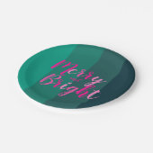 Weihnachten Frohe und helle grüne Rosa Party Pappteller (Schrägansicht)