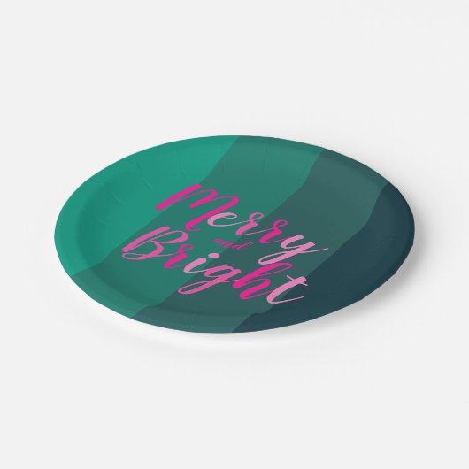 Weihnachten Frohe und helle grüne Rosa Party Pappteller (Schrägansicht)