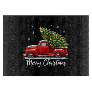 Weihnachten Frohe Weihnachten Rotes Lastwagen Baum Schneidebrett