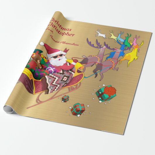 Weihnachten Frohe Weihnachten Sleigh Personalize Geschenkpapier (Ungerollt)