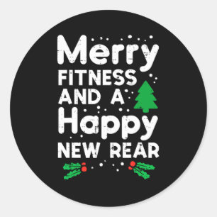 Weihnachten Fröhlich Fitness Glücklich Neues Hinte Runder Aufkleber