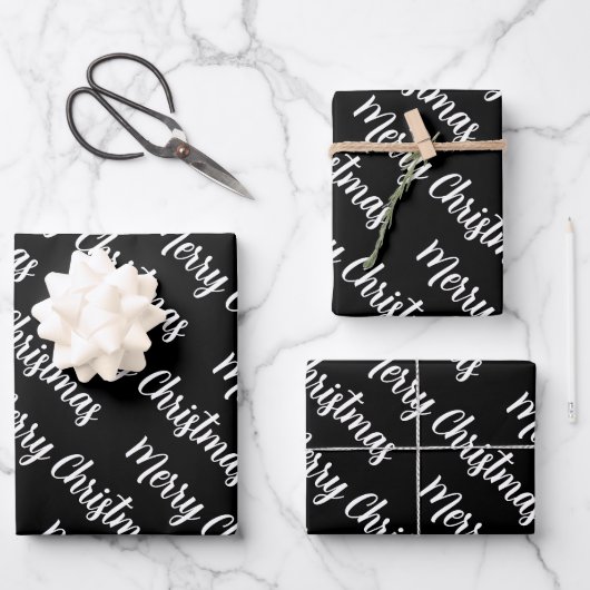 Weihnachten fröhliche schwarze Hintergrundschrift Geschenkpapier Set (Vorderseite)