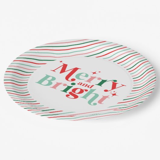 Weihnachten fröhlicher und hellrosa roter moderner pappteller (Schrägansicht)